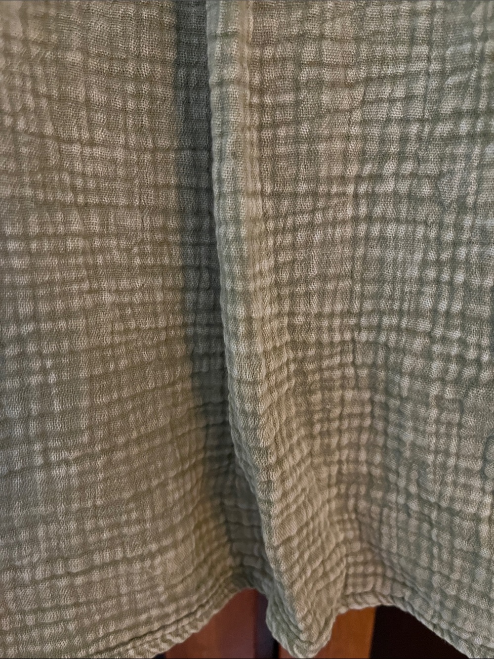 Easel Oversized Acid Washed Sage Green Gauze Button-Up Shirt w/Ruched Sleeves - Picture 8 of 10
